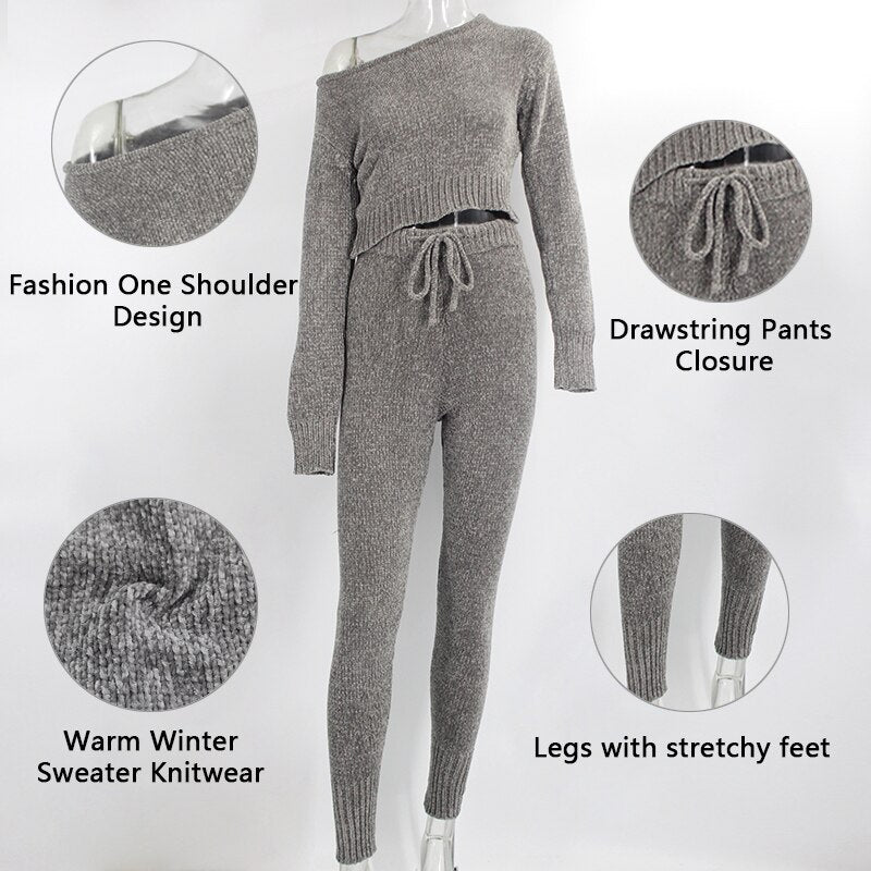 Casual Long Sleeve Crop Top and Pants Set for Women
