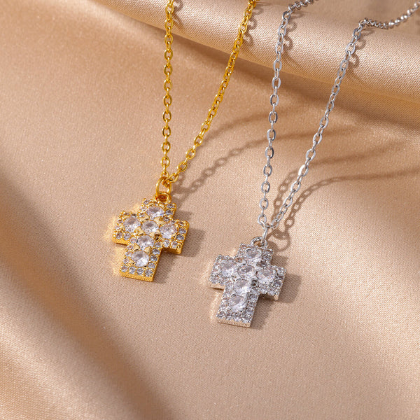 Trendy Minimalist Cross Pendant Necklace with Zirconia | Christian Jewelry