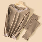 Wool Thermal Underwear Set for Women - Long Sleeve Lace