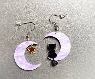 Cat and Moon Star Earrings for Girls - Wholesale Fashion