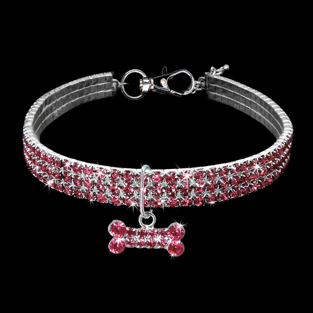3-Row Rhinestone Pet Necklace for Small Dogs and Cats