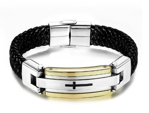 Vintage Leather Cross Bracelet in Stainless Steel (Single)