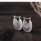 Silver Vintage Cat Eye Stone Earrings (Genuine)