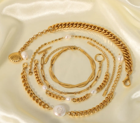 Gold Plated Shell OT Buckle Cross Bracelet Cuban Chain
