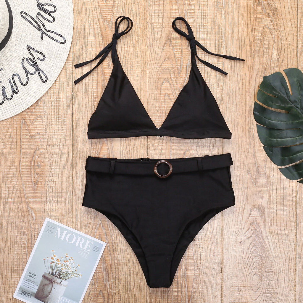 White Belted High-Waisted Bikini Set