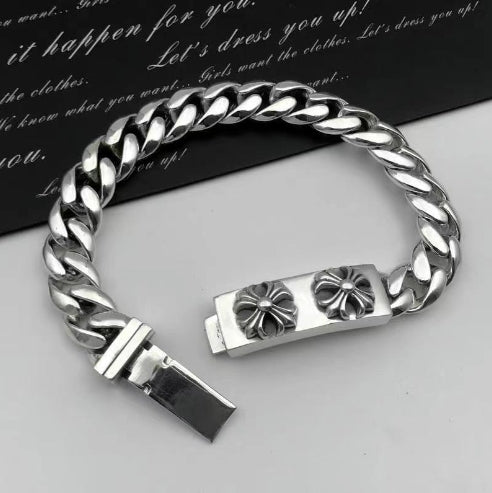 Vintage Korean Silver Men's Double Cross Bracelet
