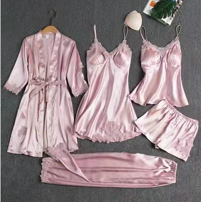 Lace Cami Sleepwear Set - Five Piece Multi-Color