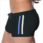 Men's Black Side-Stripe Swim Trunks
