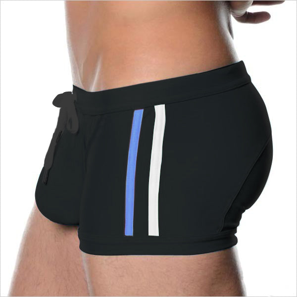 Men's Black Side-Stripe Swim Trunks