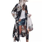 Printed Chiffon Cardigan, Long Beach Cover-Up