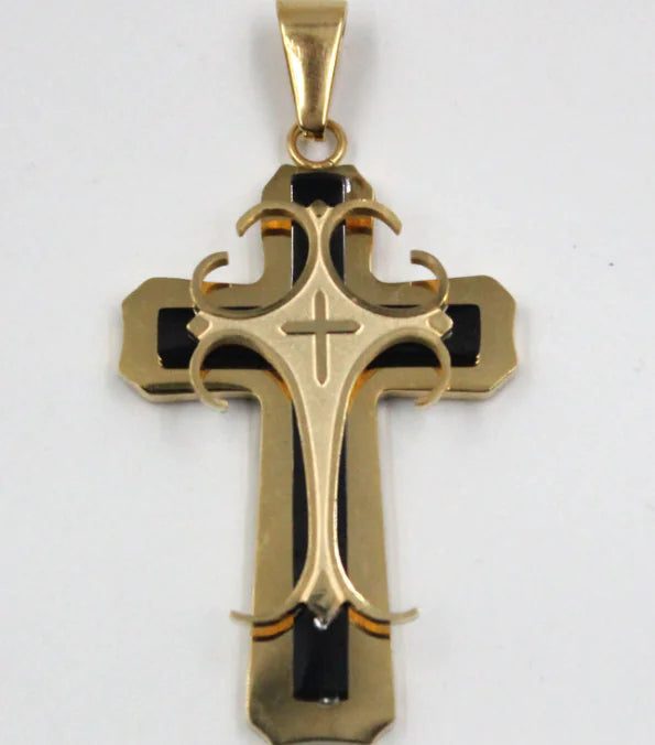Three-Layer Titanium Steel Cross Necklace Pendant | Christian Jewelry