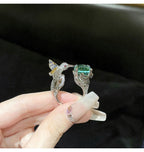 Peacock Green Bird Oil Painting Ring