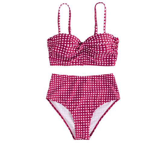 Red Gingham Retro High-Waist Bikini Set