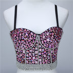 Beaded Crop Top with Rhinestone Straps