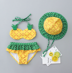 Girls Pineapple Print Ruffle Bikini Set with Sun Hat