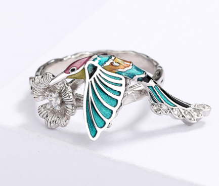 Hummingbird Epoxy Colorful Bird Pastoral Style Ring
