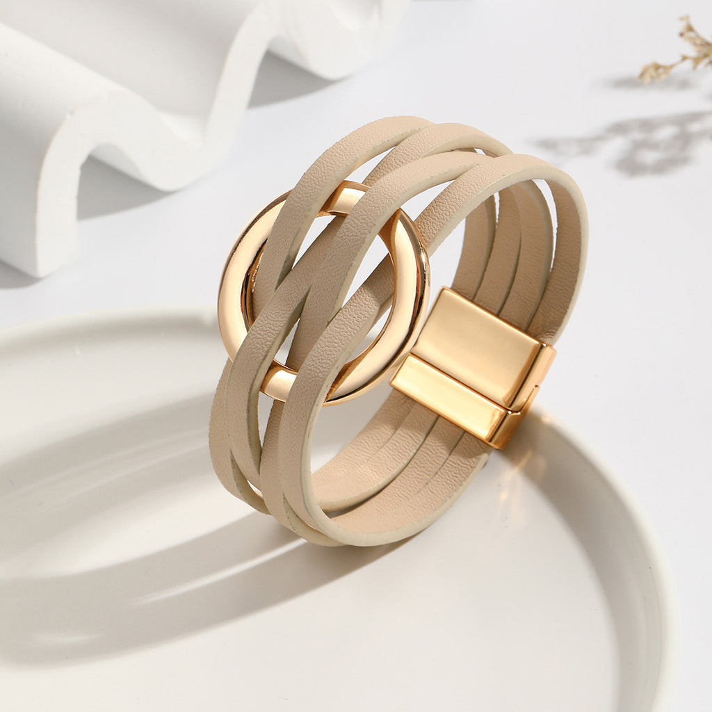 Cross Leather Women's Multi-Layer Cuff Bracelet