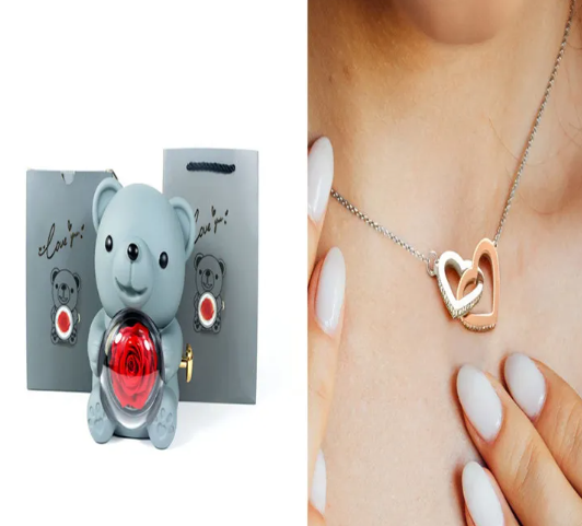 Rotating Rose Teddy Bear Gift Box | Home Decor