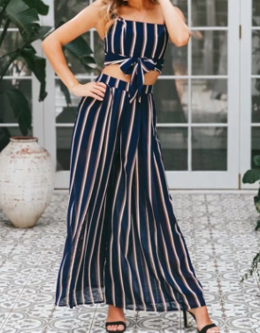 Trendy Women's Striped Wide-Leg Pants and Cami Set