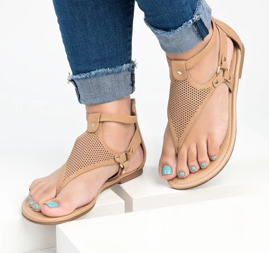 Women's Hollow Flat Thong Sandals with Straps