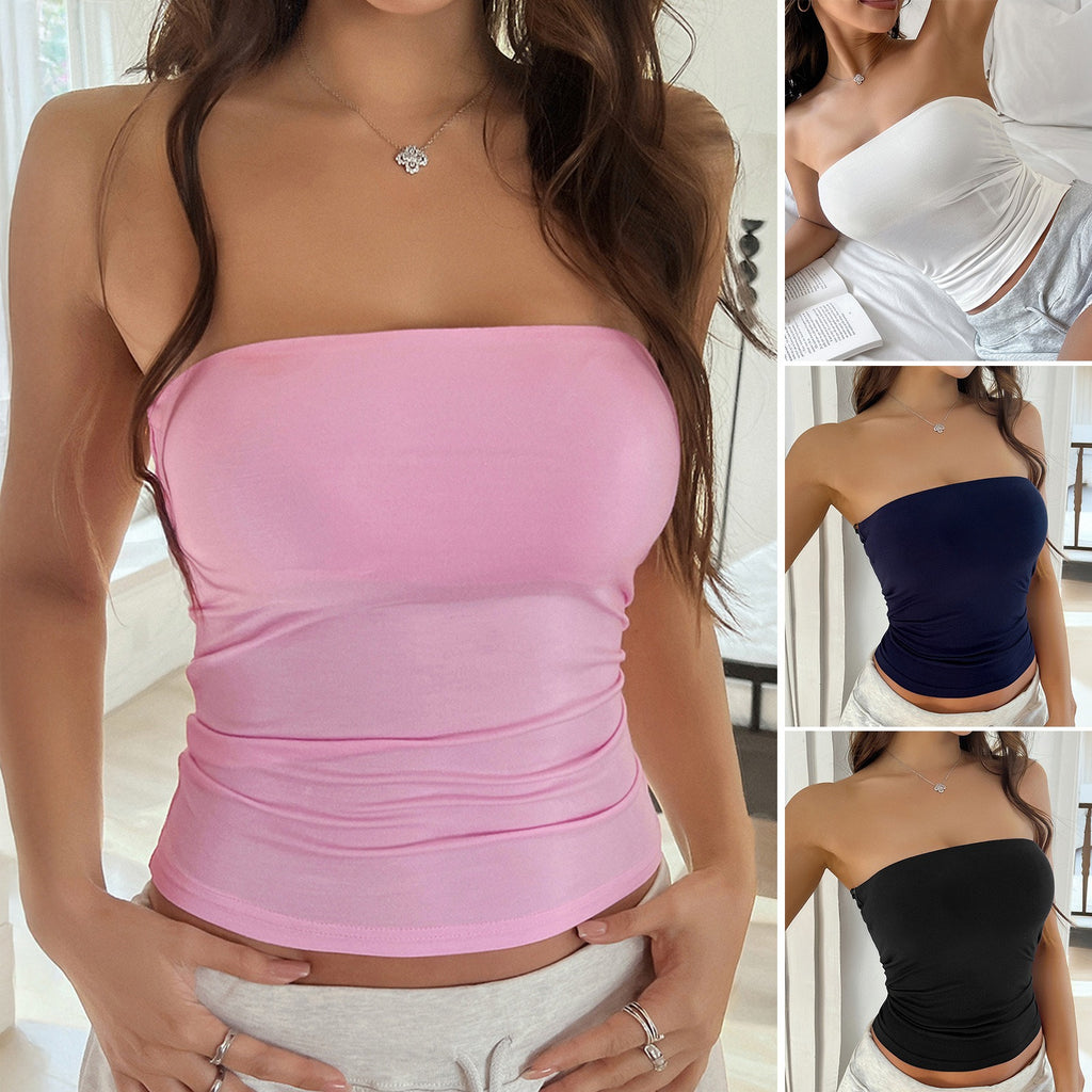 Women's Solid Color Backless Knitted Tube Top