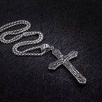 Jesus Cross Pendant Necklace for Men - Titanium Steel Christian Jewelry