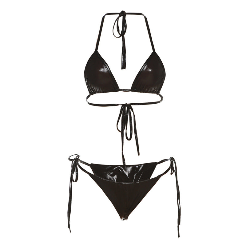 Women's Metallic Reflective String Triangle Bikini Set