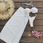 White Shell-Cup Bikini Set with Cover-Up