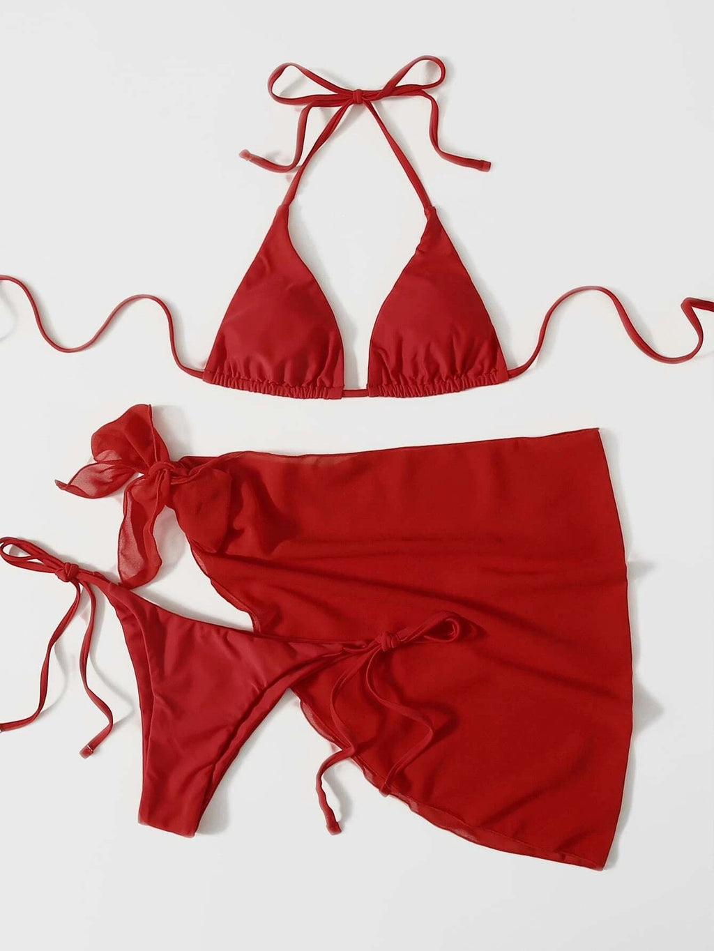 Women's Three-Piece Triangle Bikini Set with Sarong