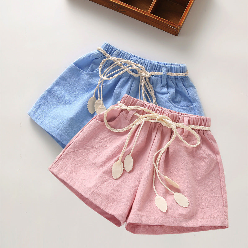 Girls' Cotton Linen Summer Shorts - Loose Fit Design