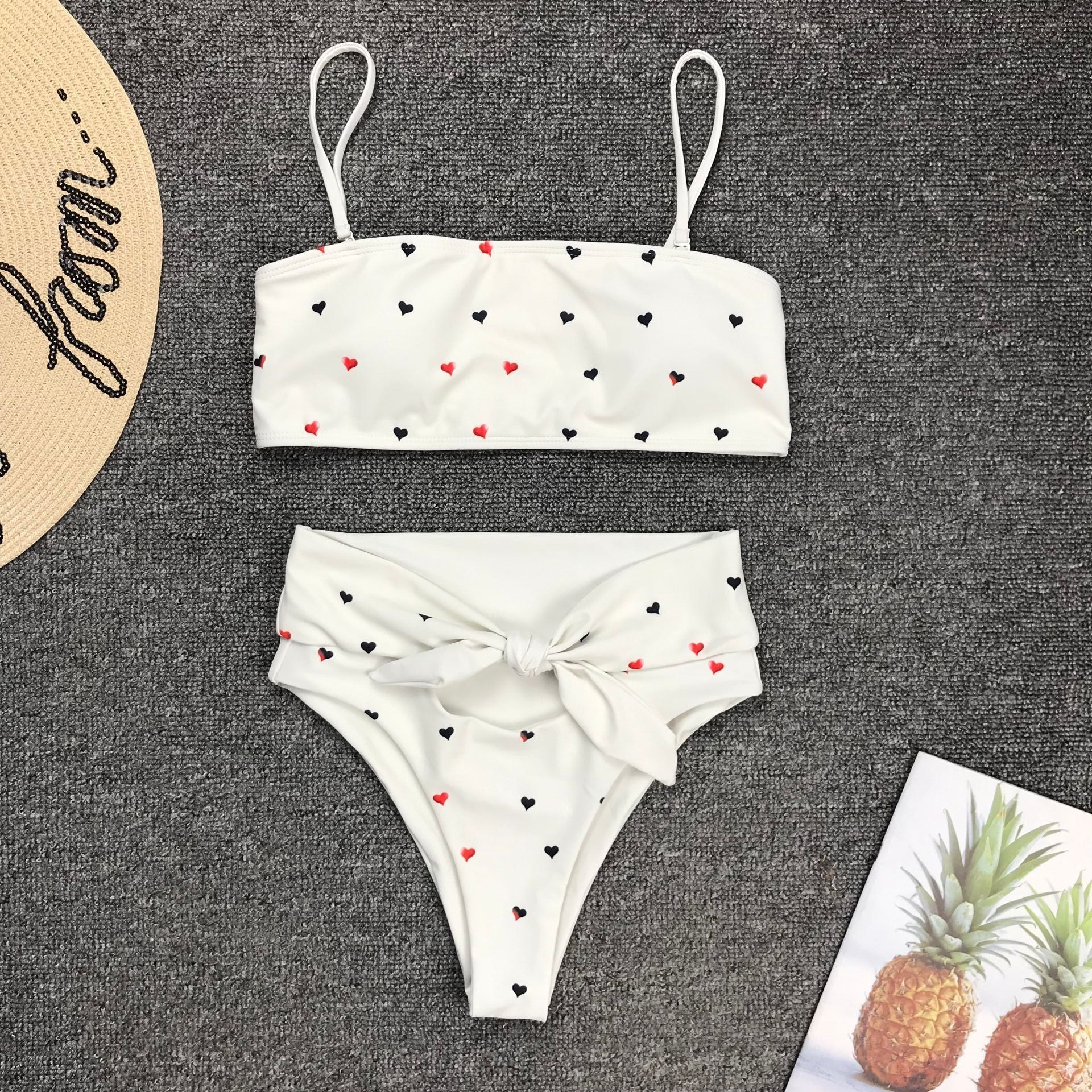 Heart Print High-Waisted Bikini Set