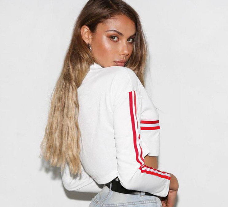 Striped Long Sleeve Cropped Hoodie for Women