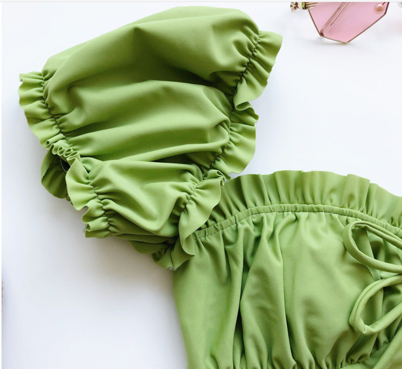 Tropical Floral Off-Shoulder Ruffle Bikini Set