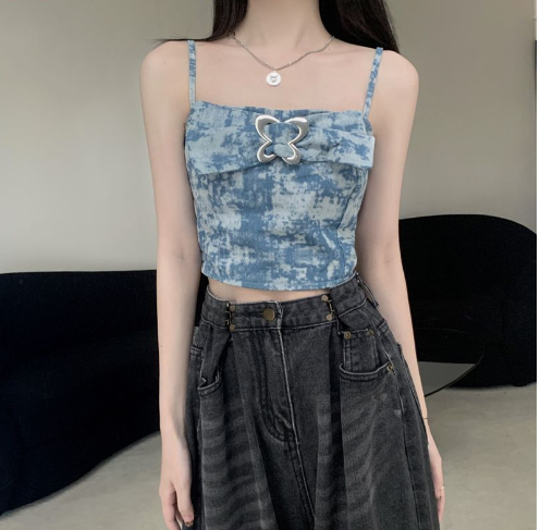 Heart Collar Ruffled Tie-Dye Sequin Tank Top for Women