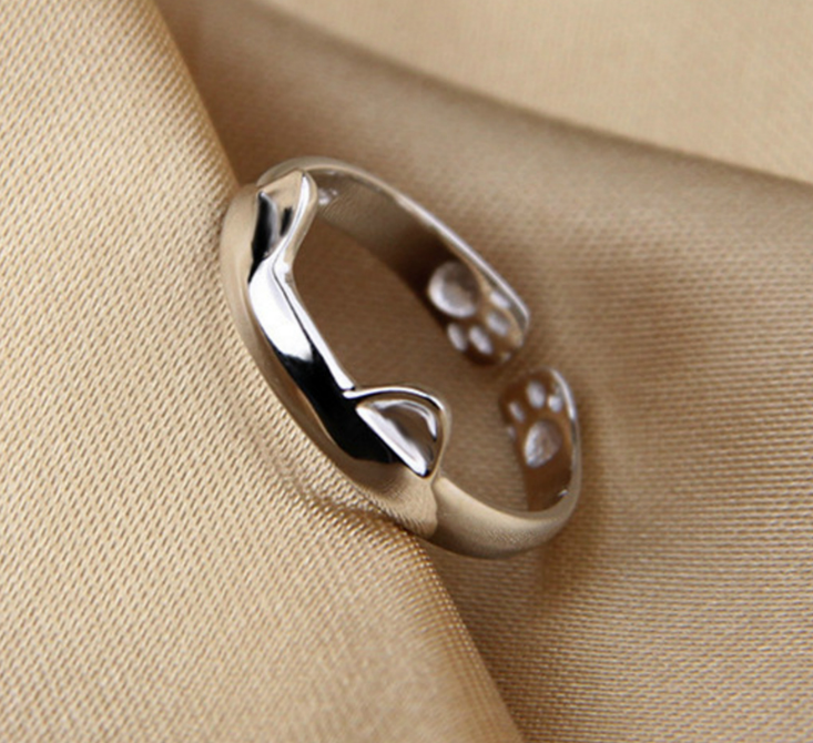14K White Gold Plated Cat Ring | Jewelry