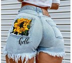 High Waist Denim Shorts for Women with Floral Print