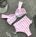 Striped Bandeau High-Waisted Bikini Set