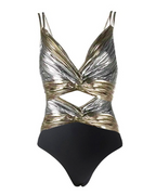 Metallic Gold and Silver Strapless One-Piece Swimsuit
