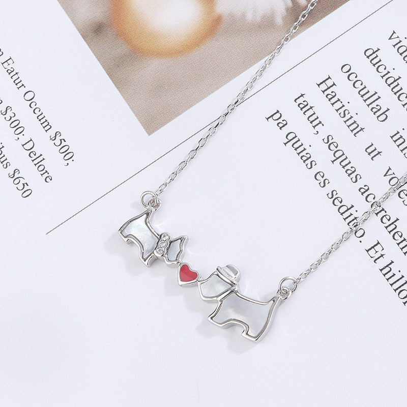 Heart Necklace with White Mother-of-Pearl and Dog Design