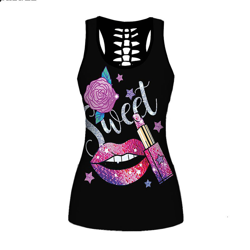 New 3D Digital Print Hollow Women's Tank Top