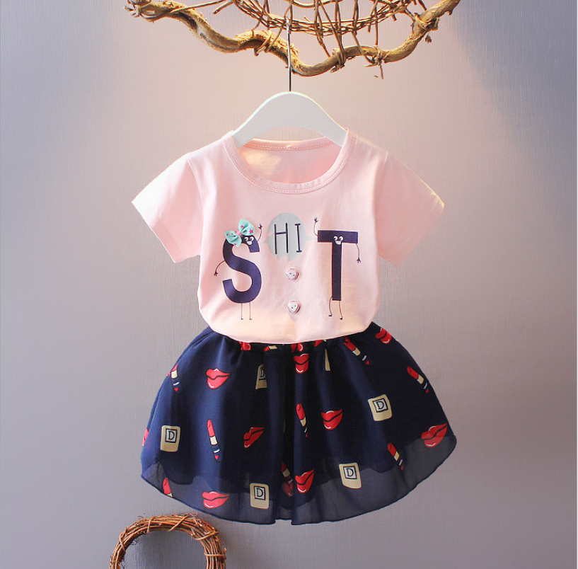 Girls Lip Print Tee and Skirt Set