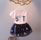 Girls Lip Print Tee and Skirt Set