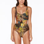 Women's One-Piece Bikini Swimsuit with Tropical Print