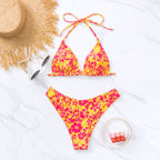 Women's Triangle Cup Printed Lace-up Bikini