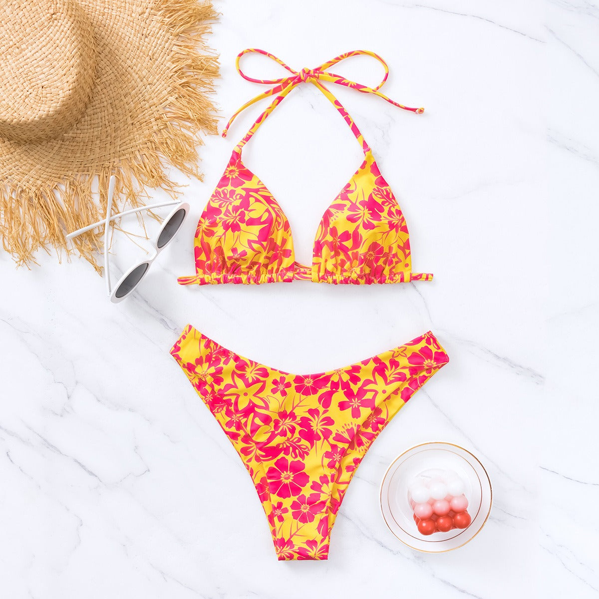 Women's Triangle Cup Printed Lace-up Bikini