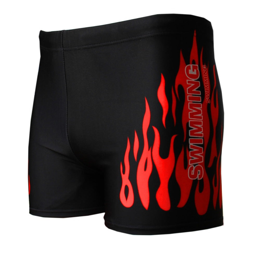 Men's Black Flame Print Swim Trunks
