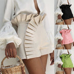 High-Waisted Lace Pleated Casual Shorts for Women