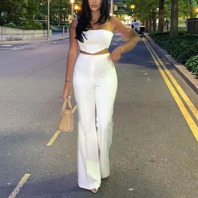 Fashionable Crop Top and Bell-Bottom Pants Set for Women