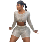 Women's Sequined Two-Piece Long Sleeve Shorts Set