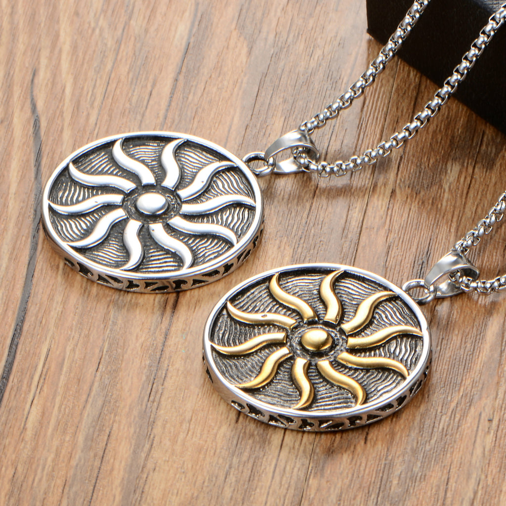 Flame Pendant Necklace with Stainless Steel Sun God